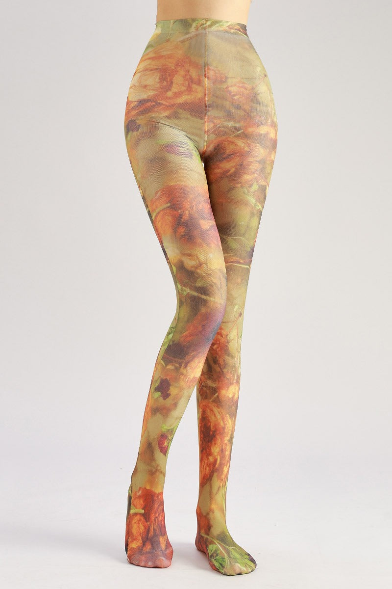 Floral Oil Painting Tights with high elasticity and compression,shaping fit and ideal for weddings, parties, ethnic outfits, and street fashion
