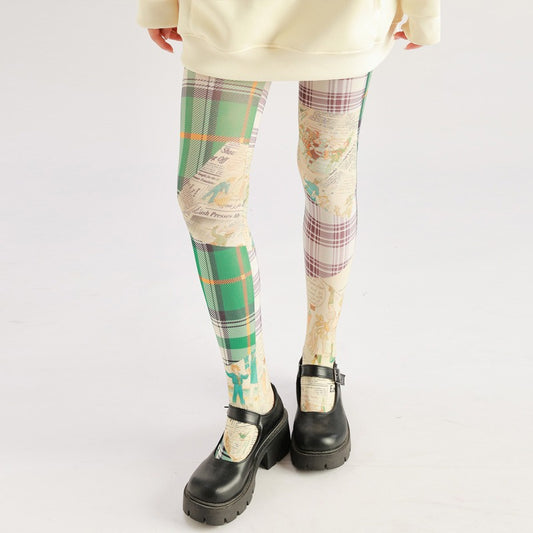 Vintage Plaid Cartoon Women Tights Women's Fancy Dress Costume Accessories, Perfect for Parties, Office, Street Fashion, and Daily Wear