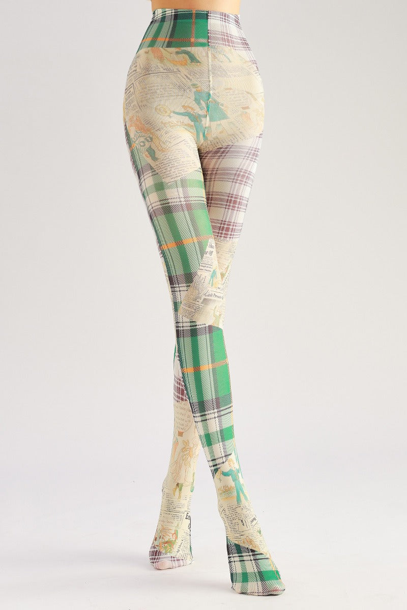 Vintage Plaid Cartoon Women Tights Women's Fancy Dress Costume Accessories, Perfect for Parties, Office, Street Fashion, and Daily Wear