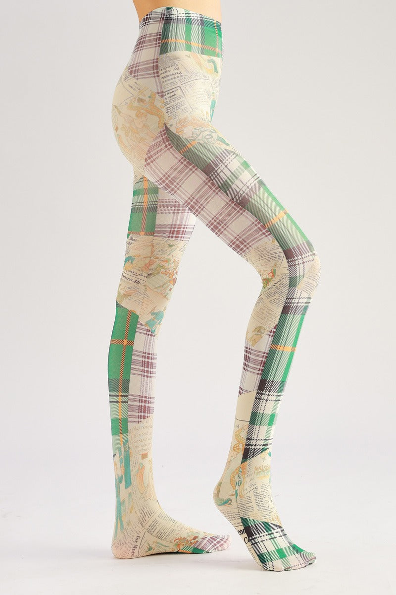 Vintage Plaid Cartoon Women Tights Women's Fancy Dress Costume Accessories, Perfect for Parties, Office, Street Fashion, and Daily Wear