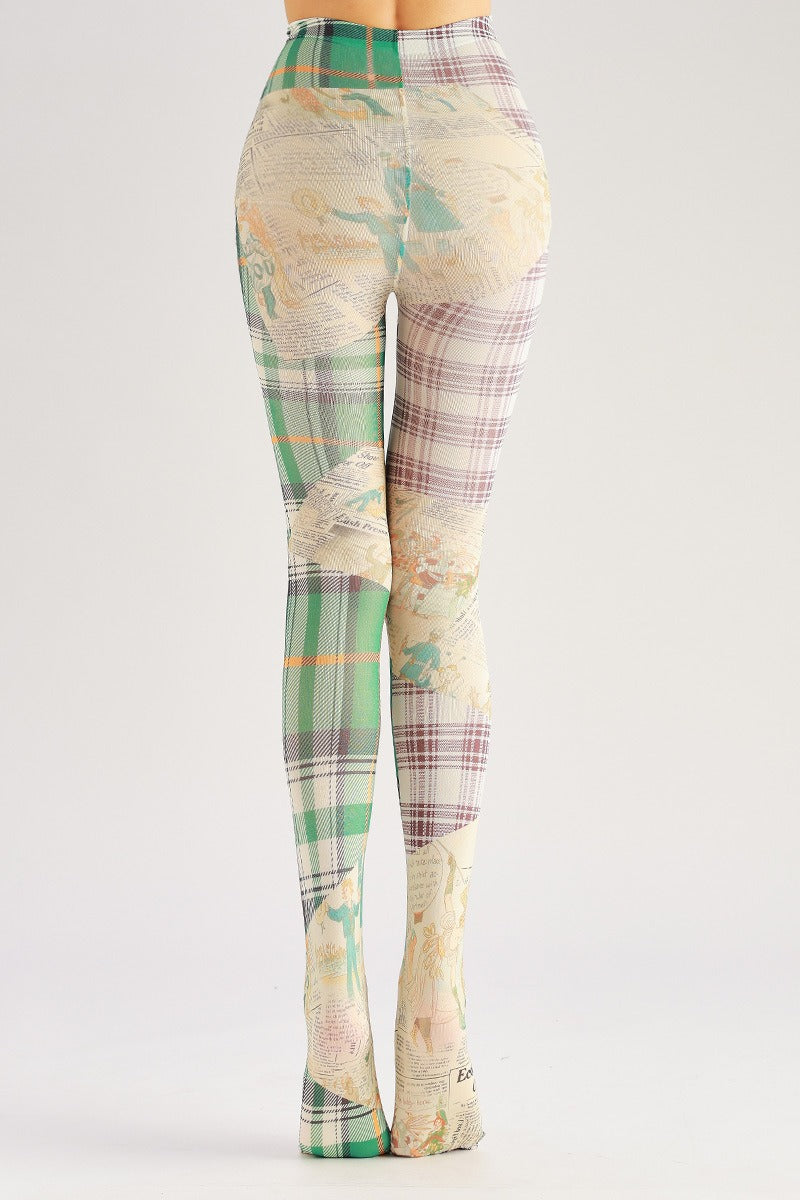 Vintage Plaid Cartoon Women Tights Women's Fancy Dress Costume Accessories, Perfect for Parties, Office, Street Fashion, and Daily Wear
