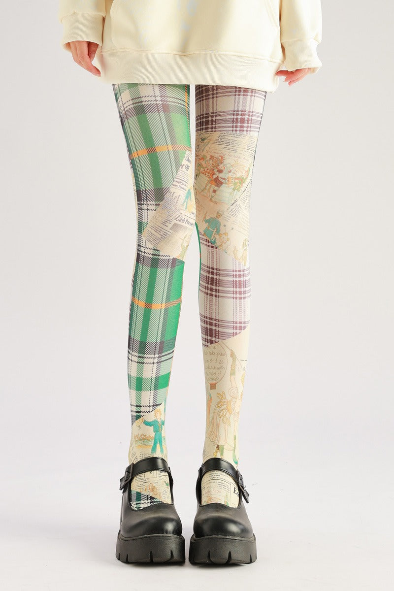 Vintage Plaid Cartoon Women Tights Women's Fancy Dress Costume Accessories, Perfect for Parties, Office, Street Fashion, and Daily Wear