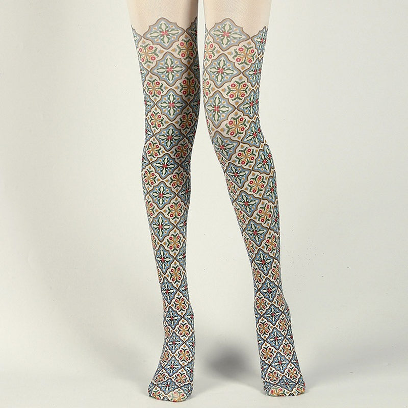 Victorian Retro Patterned Tights with high elasticity and compression,shaping fit and ideal for weddings, parties, ethnic outfits, and street fashion