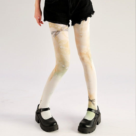 Pearl Lace Print Vintage Women Tights