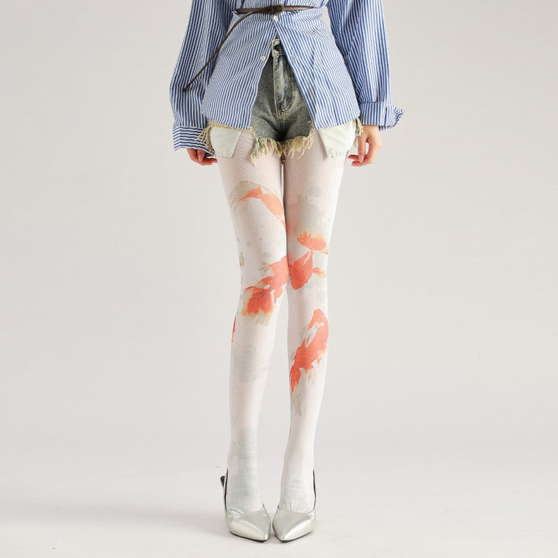 Chinese Vintage Style Koi Fish Tights