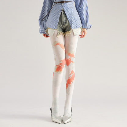 Chinese Vintage Style Koi Fish Tights