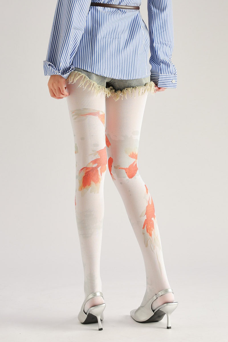 Chinese Vintage Style Koi Fish Tights