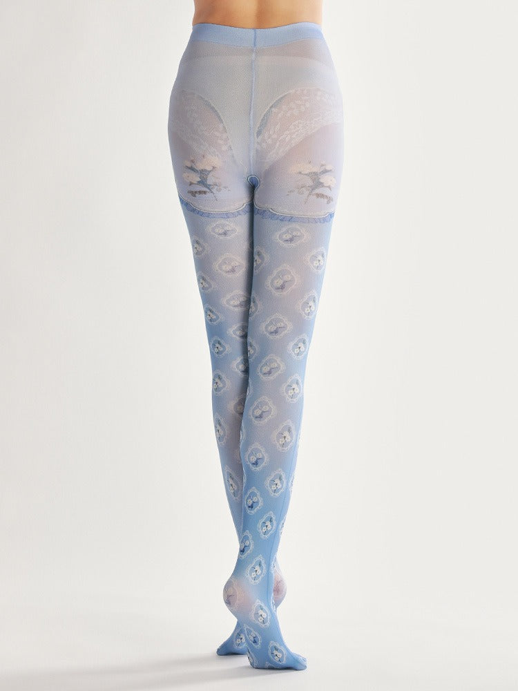 Small White Floral Tights with high elasticity and compression,shaping fit and ideal for weddings, parties, ethnic outfits, and street fashion