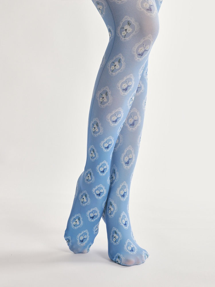 Small White Floral Tights with high elasticity and compression,shaping fit and ideal for weddings, parties, ethnic outfits, and street fashion