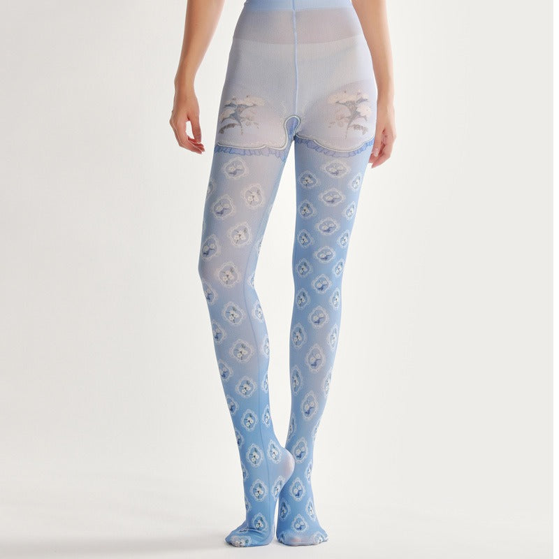 Small White Floral Tights with high elasticity and compression,shaping fit and ideal for weddings, parties, ethnic outfits, and street fashion