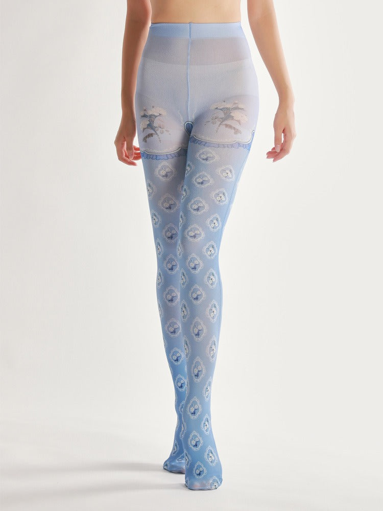 Small White Floral Tights with high elasticity and compression,shaping fit and ideal for weddings, parties, ethnic outfits, and street fashion