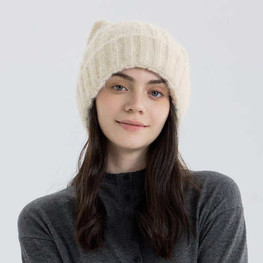 White women kitty cap cat hat woolen in winter for warm