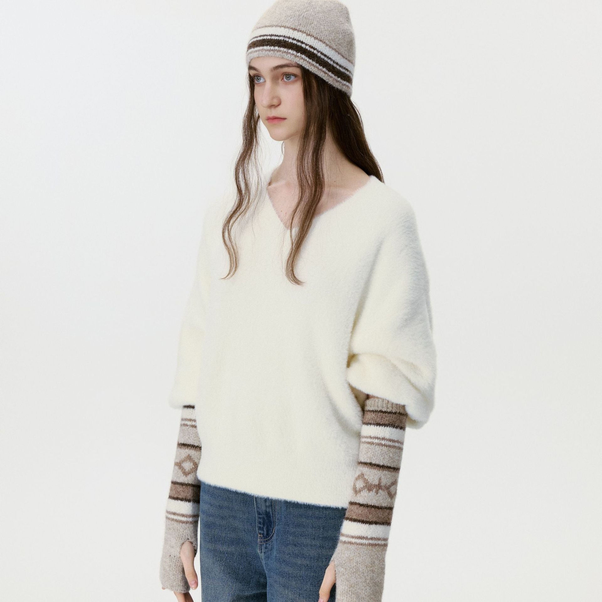 women Hat and Sleeve Two-piece Set Winter