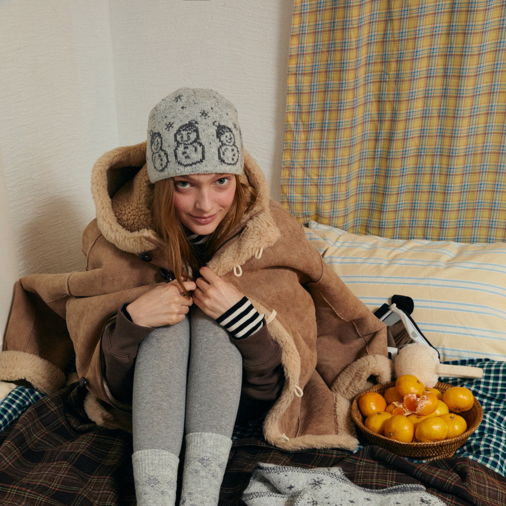 women Snowman Hat gray Color with scarf for winter 3