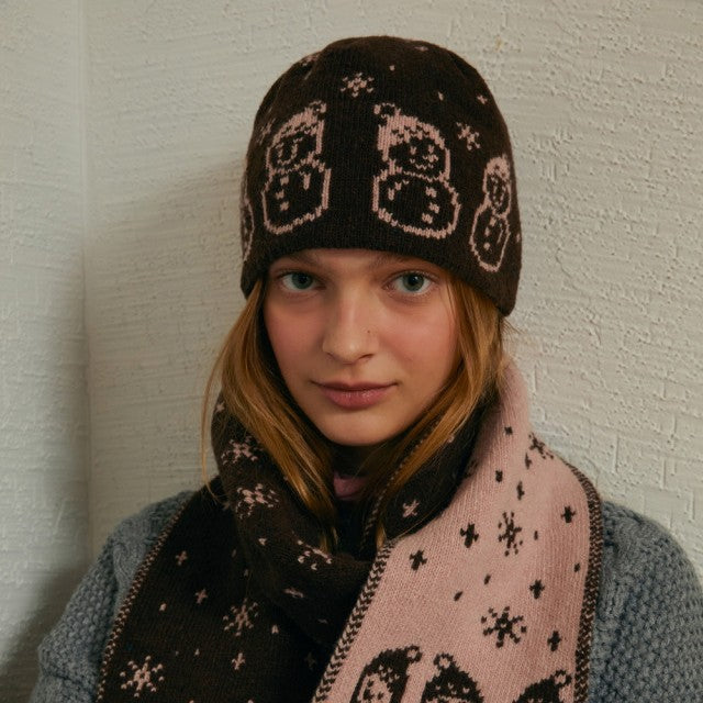 women Snowman Hat Coffee Color with scarf for winter