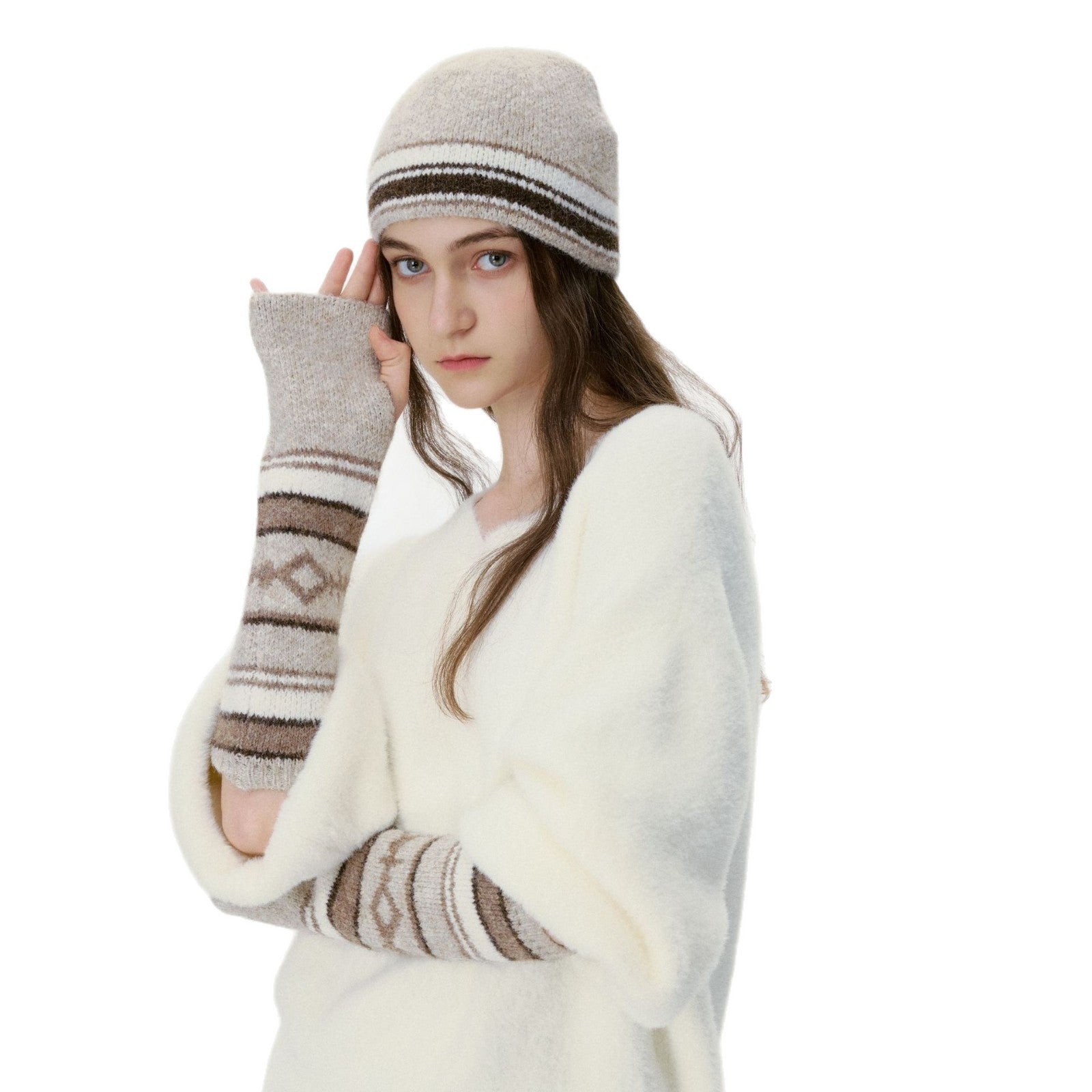 women Hat and Sleeve Two-piece Set Winter