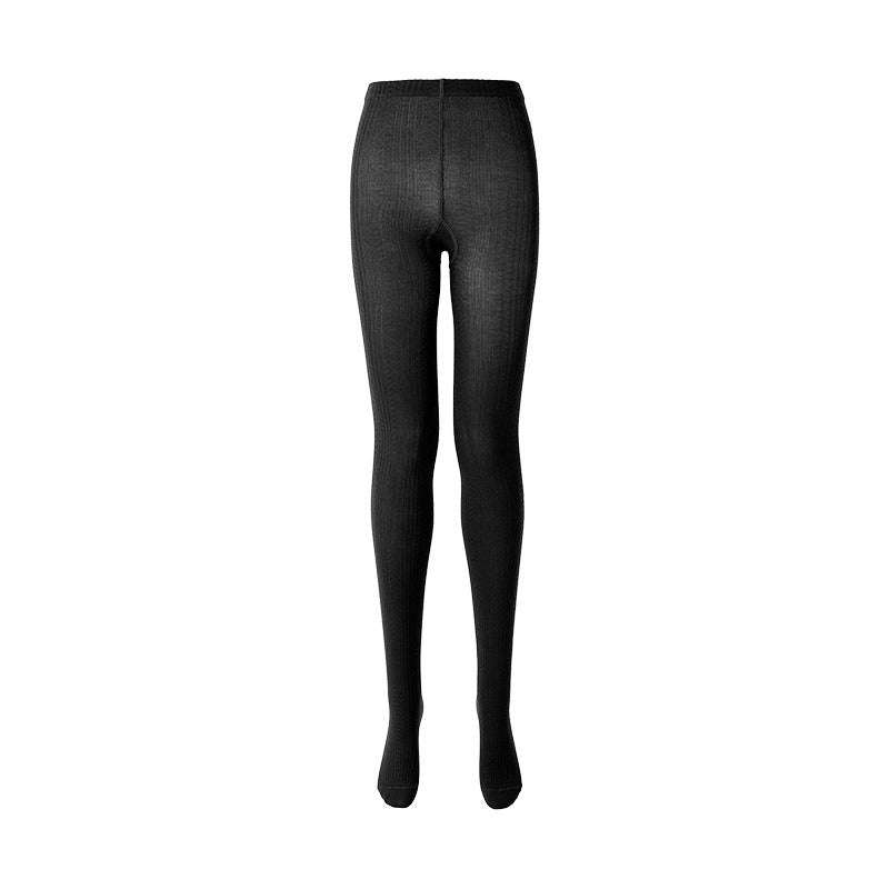 Women's knitted wool-blend tights in black, flat lay front view