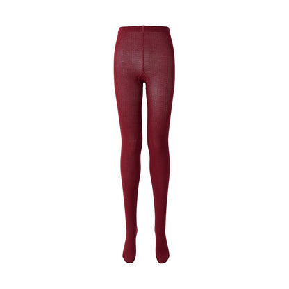 Women's knitted wool-blend tights in burgundy, flat lay front view