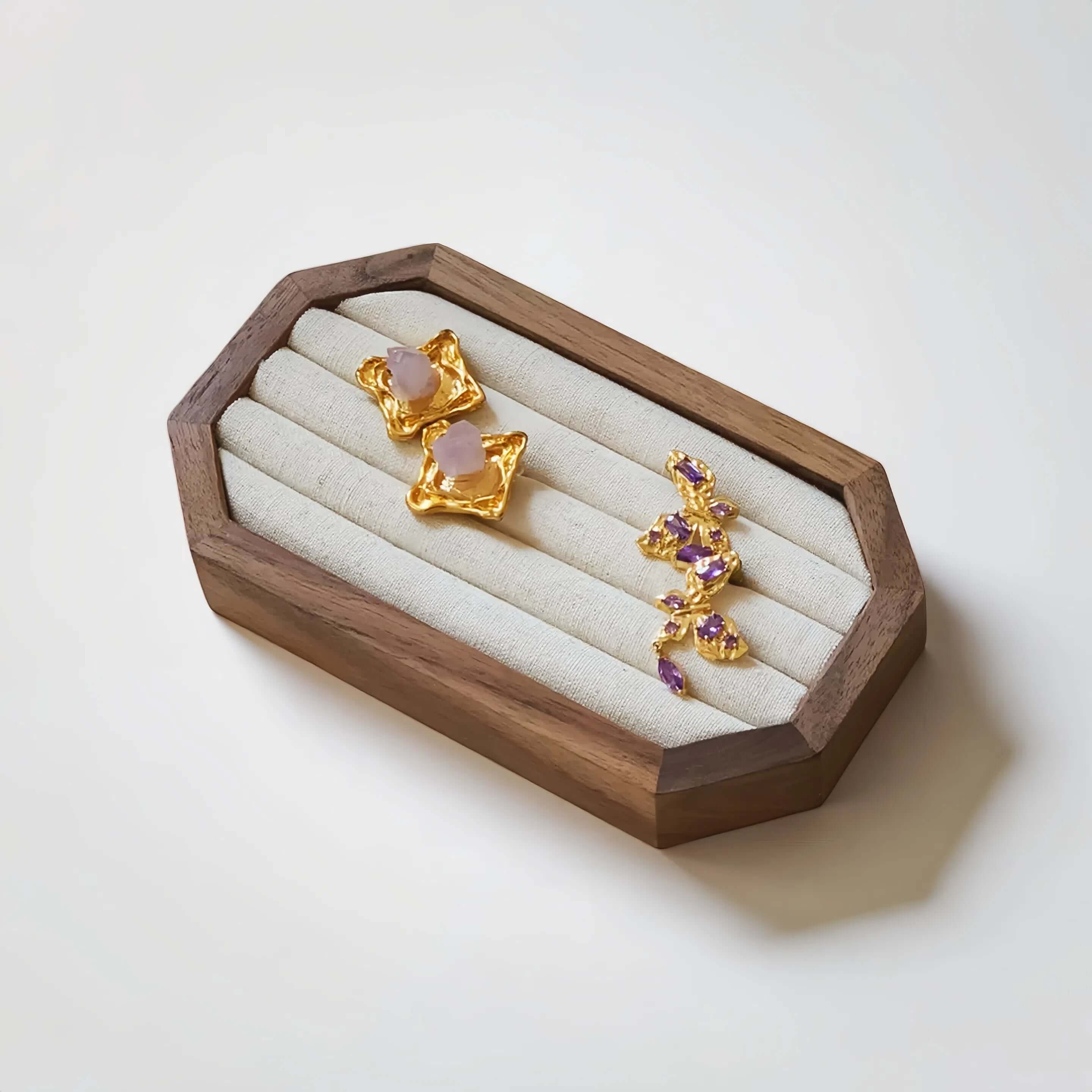 Wooden earring displays with jewelry 
