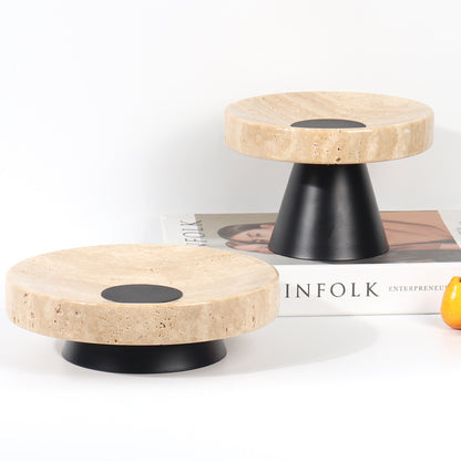 Yellow Travertine Round Display Tray-Grainvity